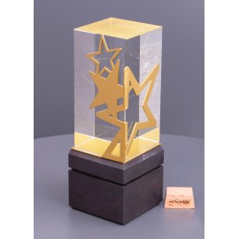 Награда спортивная из стекла и дерева "Звезды". Уникальный дизайн. 18 х 6.5 х 6.5 см.